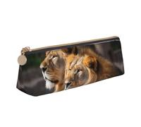 RTSTNMBD Leather Pencil Case with Zipper - Stylish Leathers Pen Holder Pen Case for Women Men - Leather Pencil Bag Two Lions Pen Pouch for Work, Office & Travel Pencil Pouch Aesthetic