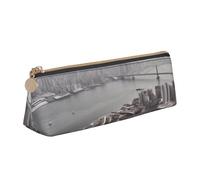 RTSTNMBD Leather Pencil Case with Zipper - Stylish Leathers Pen Holder Pen Case for Women Men - Leather Pencil Bag Mumbai city Pen Pouch for Work, Office & Travel Pencil Pouch Aesthetic