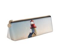 RTSTNMBD Leather Pencil Case with Zipper - Stylish Leathers Pen Holder Pen Case for Women Men - Leather Pencil Bag 3D Seaside Lighthouse Pen Pouch for Work, Office & Travel Pencil Pouch Aesthetic