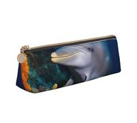 RTSTNMBD Leather Pencil Case with Zipper - Stylish Leathers Pen Holder Pen Case for Women Men - Leather Pencil Bag Dolphin On Coral Pen Pouch for Work, Office & Travel Pencil Pouch Aesthetic