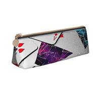 RTSTNMBD Leather Pencil Case with Zipper - Stylish Leathers Pen Holder Pen Case for Women Men - Leather Pencil Bag Polygonal playing cards Pen Pouch for Work, Office & Travel Pencil Pouch Aesthetic