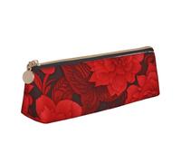 RTSTNMBD Leather Pencil Case with Zipper - Stylish Leathers Pen Holder Pen Case for Women Men - Leather Pencil Bag Red Flowers Pen Pouch for Work, Office & Travel Pencil Pouch Aesthetic