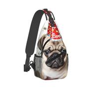 RTSTNMBD Sling Backpack for Men Women Crossbody Sling Bag Cute Sloth Chest Bag Daypack Fanny Pack for Outdoors Hiking, Cute Happy Birthday Pug Puppy, One Size