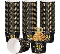 Rtteri 100 Pcs 30th Birthday Party Decorations Cupcake Liners Black and Gold Paper Baking Cups Cheers to 30 Years Scalloped Cupcake Muffin Cases Decoration for Men Women 30th Birthday Party Supplies