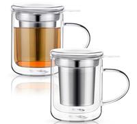Rtteri 2 Pcs Personal Tea Maker - Insulated Borosilicate Glass Infusion Mug Cup With Lid, 8 oz Heatproof Infuser