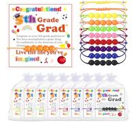 Rtteri 24 Set 5th Grade Graduation Gift Friendship Bracelet End of Year Student Gifts Adjustable Rainbow 2025 Beaded Bracelet with Inspirational Card for Elementary 5th Graduation Exchange Girls Boys