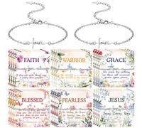 Rtteri 24 Set Faith Cross Bracelets Inspirational Birthday Jewelry Gift Bulk with Gift Card Stainless Steel Adjustable Faith Charm Bracelet Religious for Women Christian Jewelry Gift, one size fits
