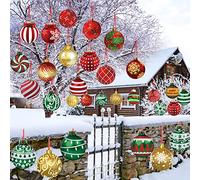 Rtteri 30 Pieces Outdoor Double Sided Lawn Decorations Christmas Hanging Ornaments Plastic Outdoor Holiday Decorations for Xmas Home Office Tree Porch Yard Decor(Classic Style)