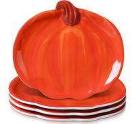 Rtteri 4 Pcs Pumpkin Shaped Melamine Plates Set Thanksgiving Serving Platter 8 Inch Fall Harvest Trays Decoration Salad Dessert Turkey Dish for Autumn Thanksgiving Halloween Party Supplies