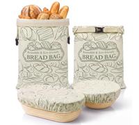 Rtteri 4 Piece Reusable Beeswax Bread Bags Set - 2 Detachable Liner Beeswax Linen Sourdough Bread Bags + Round & Oval Bowl Covers, Natural Food Storage for Homemade Sourdough & Fresh Bakery Gift