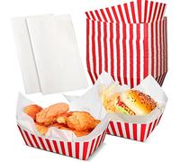 Rtteri 50 Pcs Carnival Party Paper Trays with Greaseproof Liner - Striped Circus Food Boats for Carnival Party Supplies (Red and White Stripes)