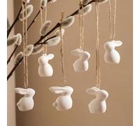 Rtteri 6 Pcs Easter Ceramic Rabbit Hanging Ornaments Cute Easter Bunny Figurines Porcelain Spring Tabletop Ornament with String Hook White Rabbit Figurines for Home Tree Party Favor Crafts Gift