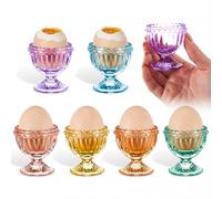 Rtteri 6 Pcs Glass Egg Cups 6 Color Easter Egg Holders for Hard and Soft Boiled Tray Kitchen Gadgets Tools for Home Breakfast Brunch Party Easter Decoration