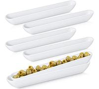 Rtteri 6 Pcs Olive Melamine Tray 13'' White Olive Plate Long Narrow Serving Dishes for Entertaining Imitation Porcelain Tray Boat Cracker Holder Dishwasher Safe for Charcuterie Board Appetizers