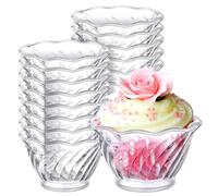 Rtteri 60 Pcs Plastic Dessert Cups 6 oz Clear Ice Cream Sundae Tasting Bowls, Mini Round Swirl Tulip Shape Party Buffet Serving Cups for Yogurt Salad Appetizer Chocolate Fruit (Clear)