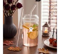 Rtteri Halloween Glass Cup with Dome Lid and Straw, 17oz Icon Tumbler