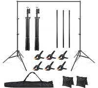 RTUIY Backdrop Stand, 2x2M/6.5 * 6.5FT Adjustable Height and Width of the Backdrop Stand Kit with 6 Background Curtain Clips + 2 Sandbags (Stable Tripod) for Photo Wall Photo Studio Photography