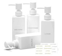 RTUOHUIN Glass Soap Dispenser, 350 ml, White Soap Dispenser Set for Kitchen and Bathroom, Modern Detergent Dispenser, Shampoo Bottles for Filling with Plastic Pump, Waterproof Labels