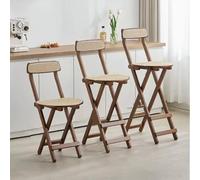 RTVGNSZSJL Foldable Tall Bar Stool, Rattan Chairs With Backrest, Bamboo Bar Stools With Footrest, Kitchen Breakfast Folding Bar Stool，Easy Storage(Brown,H:70cm/27inch)