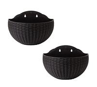 RTWAY 2Pcs Hanging Planter Pot, Imitation Rattan, Plant Pot, Half Round Flowerpot, Wall Hanging Basket, For Fence, Porch, Garden, Balcony, 26 x 20.5cm/10.2 x 8inch