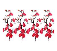 RTWAY Artificial Plum Blossom Branches, 4PCS 11inch Long Stem Silk Plum Blossom Fake Chinese Plum Flower Simulation Flower Arrangements for Home Wedding Decor