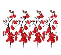 RTWAY Artificial Plum Blossom Branches, 4PCS 11inch Long Stem Silk Plum Blossom Fake Chinese Plum Flower Simulation Flower Arrangements for Home Wedding Decor, Red
