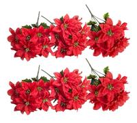 RTWAY Artificial Poinsettia Bushes, 4 Pack 7 Heads Silk Fabric Christmas Red Poinsettia Bushes, Artificial Poinsettia Bouquet Fake Poinsettias Flowers for Xmas, 35cm/13.8in