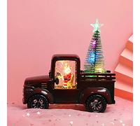 RTWAY Santa Claus Driving Tractor Ornaments,Christmas Snow Globe Lantern with Christmas Tree, Vintage Tree Truck Lighted LED & Red, 17Ã-16Ã-16cm