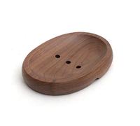 RTWAY Wooden Soap Dishes with Draining Tray, Black Walnut Wood Bar Soap Holder Soap Case Sponges Holder Soap Saver for Shower, Bathroom, Kitchen (Oval)