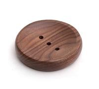RTWAY Wooden Soap Dishes with Draining Tray, Black Walnut Wood Bar Soap Holder Soap Case Sponges Holder Soap Saver for Shower, Bathroom, Kitchen (Round)