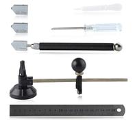 Rtxbvg 7-Piece Glass Cutting Tool Set Includes Adjustable Circular Glass Cutter with Round Knob Handle and Suction Cup