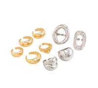 RTY 2 Tone Chunky Statement Knucke Joint Rings for Women Aesthetic Gold Band Silver Circle Geometric Dome Midi Finger Ring Non Tarnish Thick Hammered Rings Pack, One Size, Zinc, No Gemstone