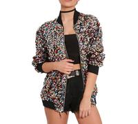 RTY-BY Women's Colorful Sequin Bomber Jacket - Shiny Glitter Mermaid Sequin Zipper Blazer Long Sleeve Front Zip Sparkly Coat Fashion Outfit for For Concert Party Christmas Dance (XL)