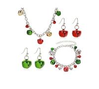 RTY Christmas Jingle Bell Necklace Bracelet Earrings Jewelry Set Winter Holiday Cute Bells Choker Adjustable Bells Bracelet for Women Tiny Bells Drop Dangle Earrings for Christmas, adjustable, Zinc