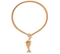 RTY Funny Fish Pendant Necklace for Women Cool Fish Bone Toggle Clasp Chain Choker Gold Chunky Statement Collar Jewelry Fashion Stuffs, One Size, Zinc, No Gemstone