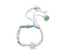 RTY Neo-Chinese Style Jade Lotus Flower Bracelet Handmade Woven Ping An Buckle wuth Lotus Bracelet for Women Good Amulet Best Wishes Wrist Jewelry for Her Birthday Mother's Day Festivals, One Size