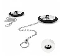 Rtyuio Universal Bath Plug 2 Pack, Bath Plug Replacement with 40cm Stainless Steel Chain, Anti Slip Rubber Drain Stopper for Kitchen Bathroom Sink (43mm & 23mm, Easy Clean)
