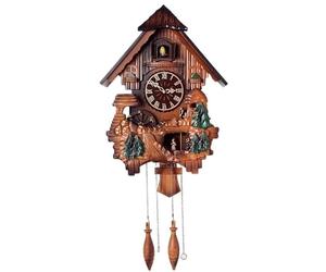 Rtyuioaz Hand-Carved Wooden Cuckoo Wall Clock, Wood House Wall Clock with Pendulum & Dancing Figures, Wall-Mounted Cuckoo Clocks for Home Decorative(D)