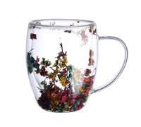 RTYUSWL Insulated Borosilicate Glass Mugs,Creative Clear Glass Cups with Handle,Clear Flower Coffee Mug for Cappuccino Tea Espresso Latte Hot Beverages Glasses Birthday Choose for Women(350ml)