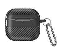Rtyweth Carbon Fiber Texture Case for AirPods 4 Soft TPU Protective Shell Shockproof Hook drop E7F4 Headphones Cover With