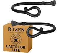 RTZEN Decorative Metal Curtain Tiebacks - Farmhouse Wrought Iron Curtain Holdbacks - Drapery Holders for Wall - Unique Metal Tie Backs for Curtains - 2 Pcs (Black Loophole)