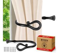 RTZEN Decorative Metal Curtain Tiebacks - Farmhouse Wrought Iron Curtain Holdbacks - Drapery Holders for Wall - Unique Metal Tie Backs for Curtains - 2 Pcs (Black Loophole)