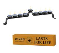 RTZEN Judaica Decorative Tea Light Wrought Iron Hanukkah Menorah - 9 TLight Branches Handmade Chanukah Manora Israel Décor - Black Forged Rot Metal Hanukah TeaLight Candle Holder