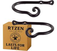 RTZEN Small Wall Curtain Holders - Farmhouse Curtain Hooks - Black Wrought Iron Tiebacks - 2 Pcs