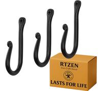 RTZEN Wall Mount J Hook - Wrought Iron Decorative Wall Hooks for Hanging - Handcrafted Classic Wall Mounted Black Coat Hooks - Farmhouse Towel Hooks Robe Hooks or Hat Hooks - 3 Pack