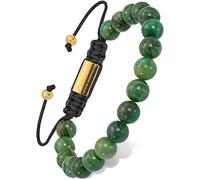 RTZN Men's Jade Bracelet Handmade Authentic Dark Green Jade Bracelet 8mm Pearl Stone One Size Green Gemstone