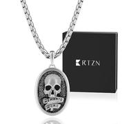 RTZN® Momento Mori Necklace for Men - Stainless Steel Memento Mori Necklace Pendant with 22" Box Chain + 2" Extension - Non-Tarnish, Waterproof Silver Pendant Symbolizing Purpose & Perspective