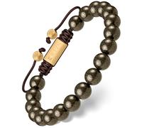 RTZN® Pyrite Bracelet for Men - Premium Artisan Handcrafted Authentic Pyrite Stone Bracelet - Adjustable 8.5mm Men Beaded Bracelet - Symbol of Strength, Good Luck & Ambition, Adjustable, Stone, pyrite
