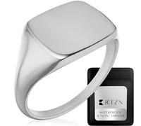 RTZN® Signet Rings for Men - Premium Mens Stainless Steel Rings - 100% Waterproof & Non Tarnish Plain Statement Mens Signet & Cuban Link Ring Gold/Silver Pinky Ring for Men (SIZE: 6-12), 8 UK