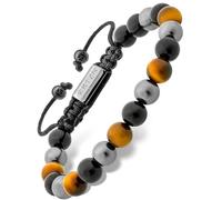 RTZN® Triple Protection Bracelet for Men - Premium Artisan Handcrafted Authentic Tiger Eye, Black Obsidian & Hematite Beads - 8mm Protection Stones Mens Bead Bracelets (Bali)